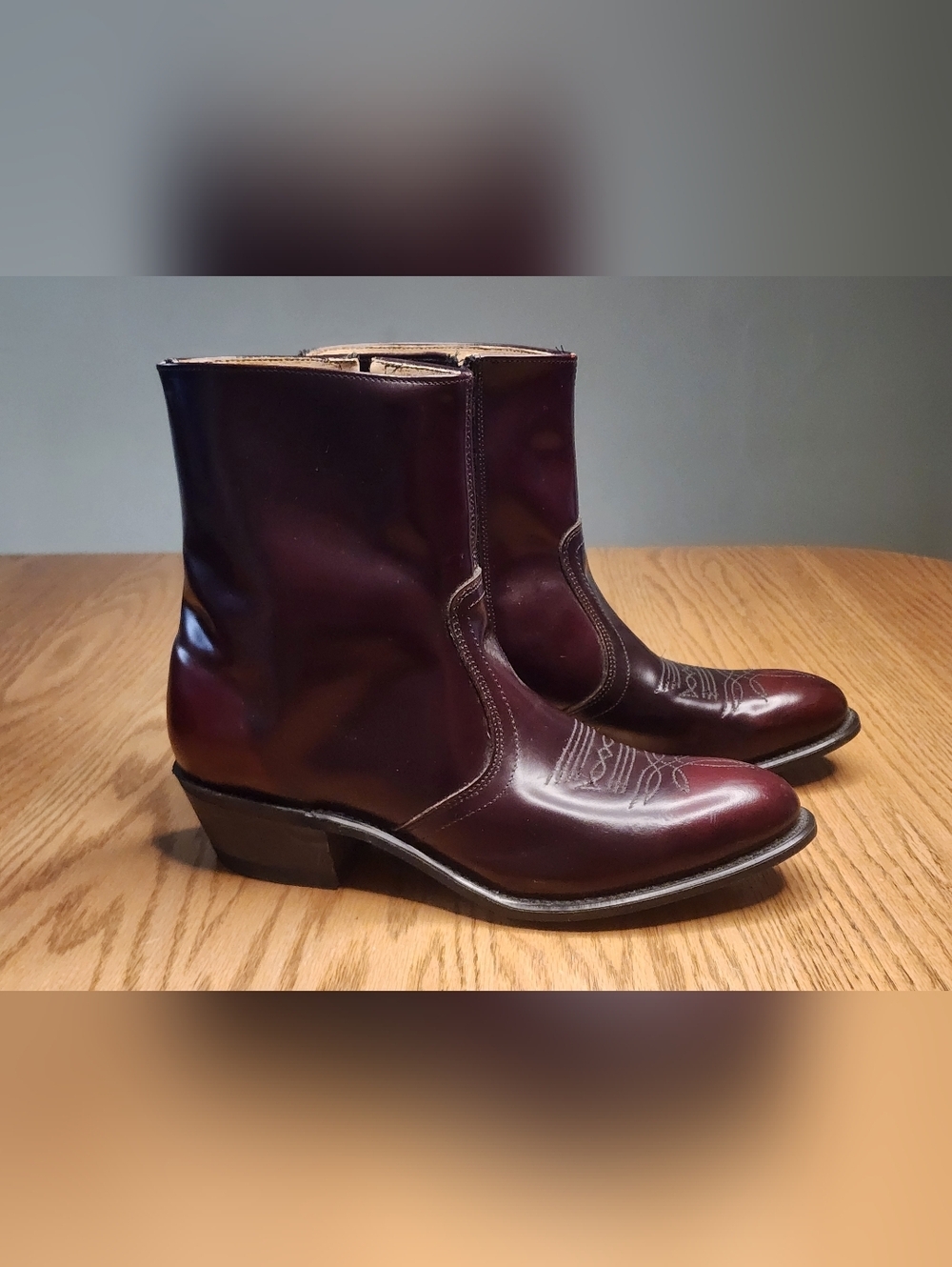 Leather Cowboy Boots New Cherry Mens Size 10 Ankle Zipper Biker Western - Picture 3 of 13